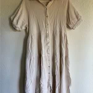Cream Linen Button-Down Dress